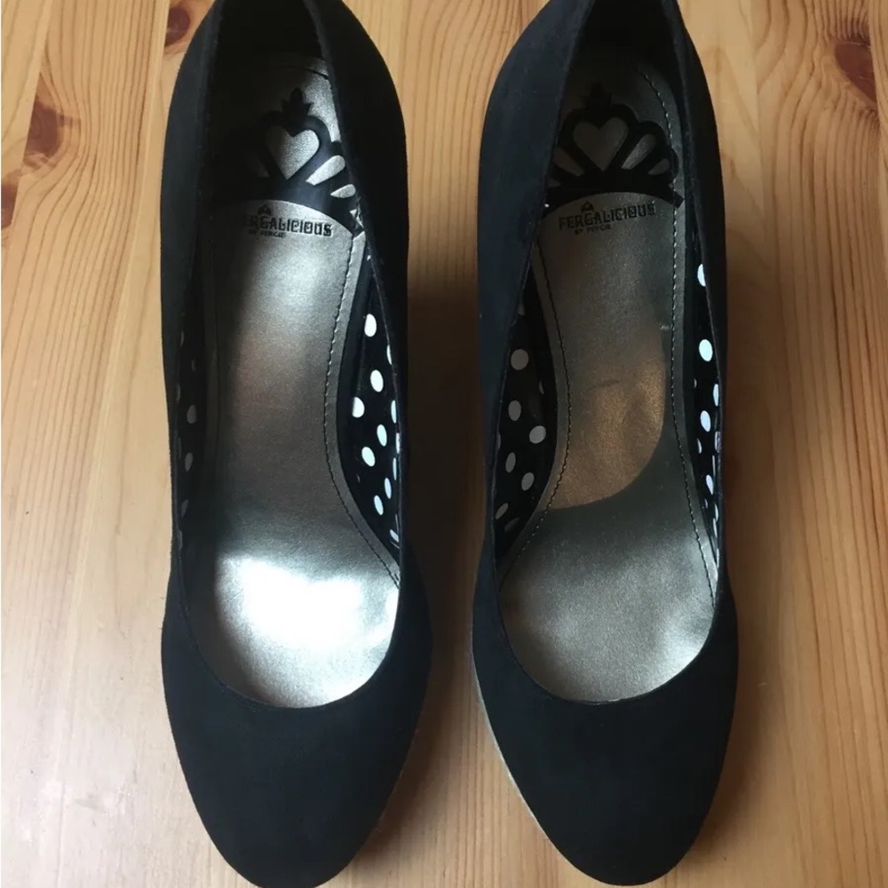 Fergalicious by Fergie Black Round Toe Slip On Platform Wedge Pump Shoes Sz 8